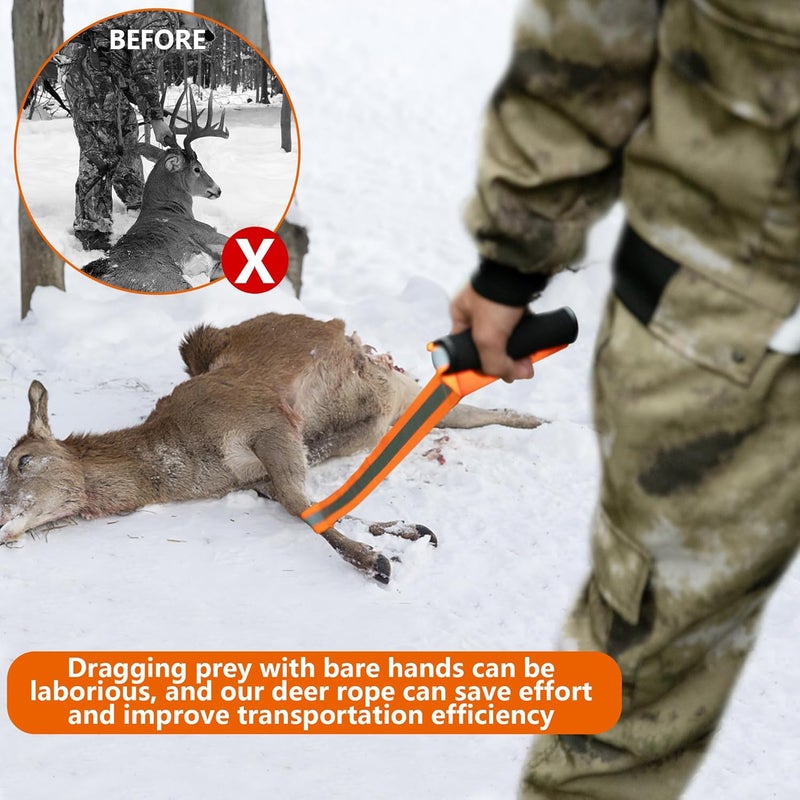 Adnee 4 Pack Deer Drag and Harness - 4.9ft Deer Drags Rope for Hunting Gear- Reflective Deer Safety Hunting Accessories with Comfort Grip Handle for Man - Image 5